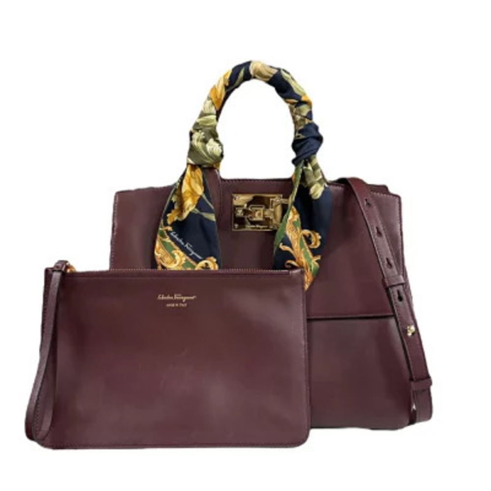 Salvatore Ferragamo Studio Bag Shoulder Leather Bordeaux Red